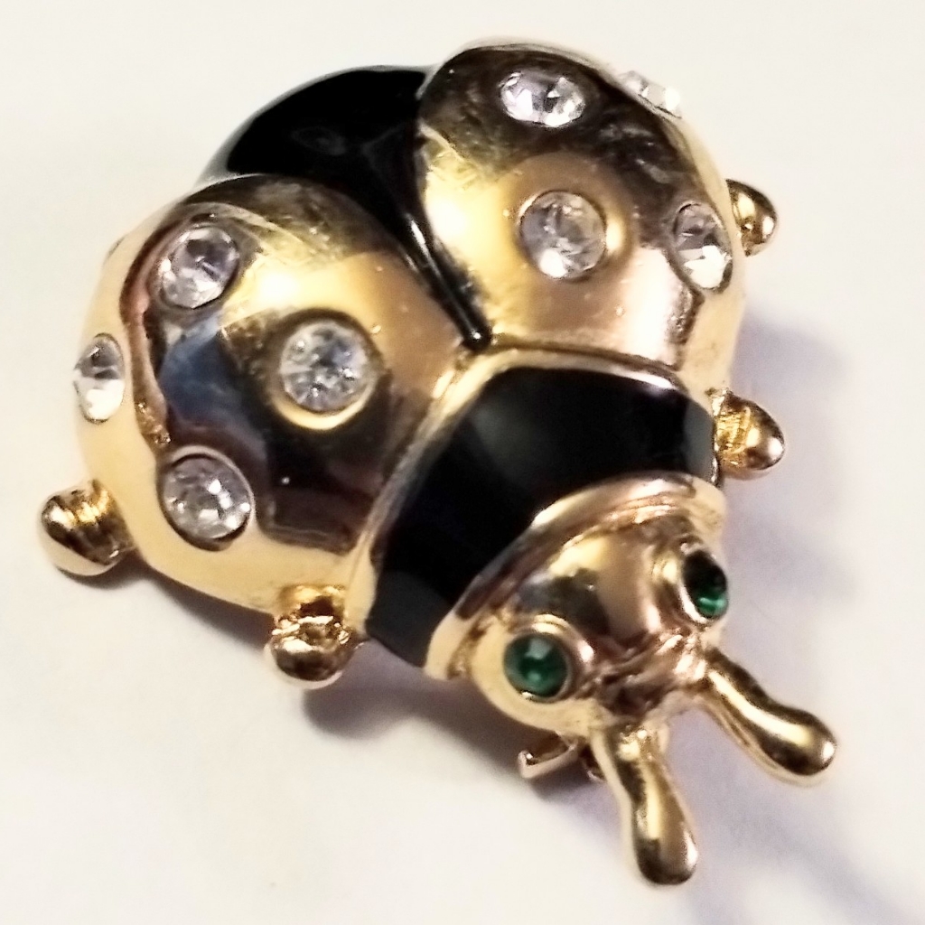 Vtg Signed Roman Gold Tone Enamel Ladybug Pin Brooch